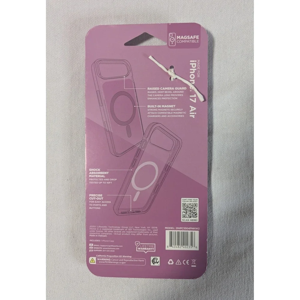 iHome VELO Case for iPhone 17 Air Pink MagSafe Clear Protective Cover NIB